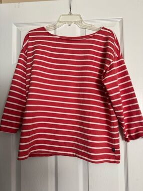 LL Bean Striped Coral and White Boatneck Women's Top, Size M